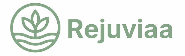 Rejuviaa logo with a green leaf design on a white background