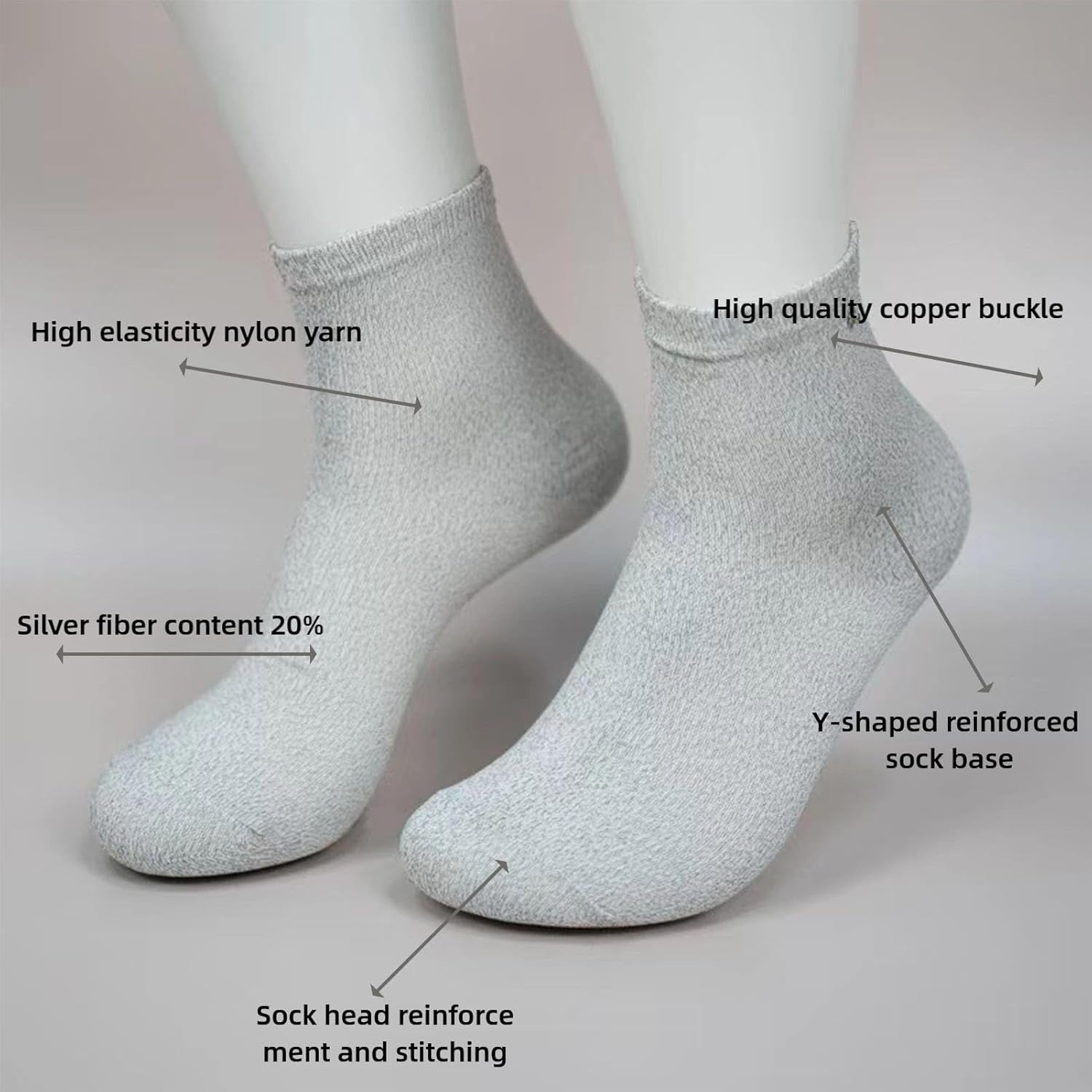 Grounding socks with labeled features on a light gray background