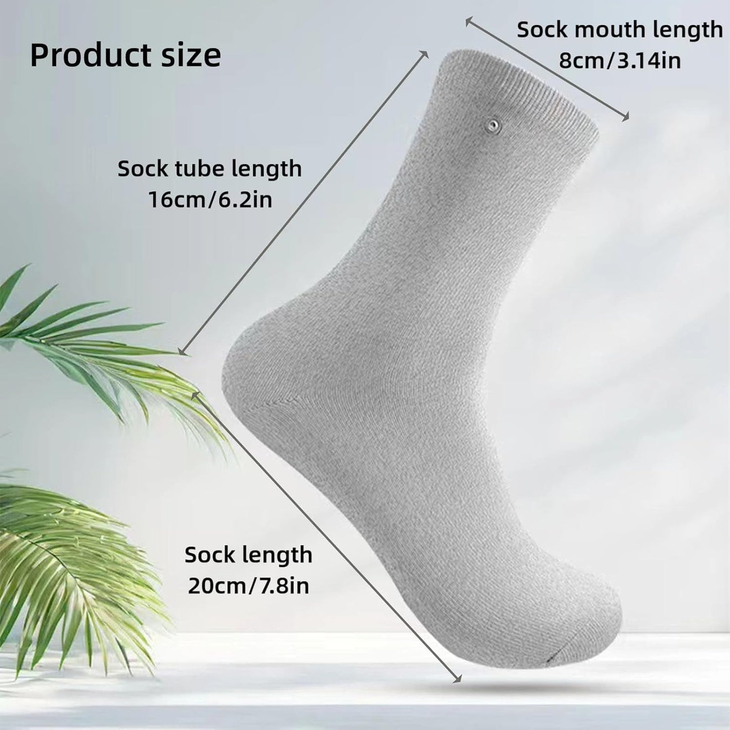 Grounding socks with measurements labeled on a light background